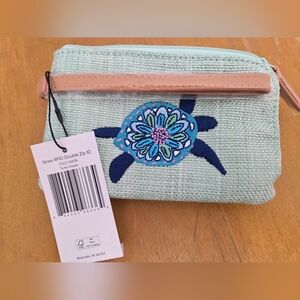 Vera Bradley Straw RFID Double Zip ID Wallet Turtle Dreams